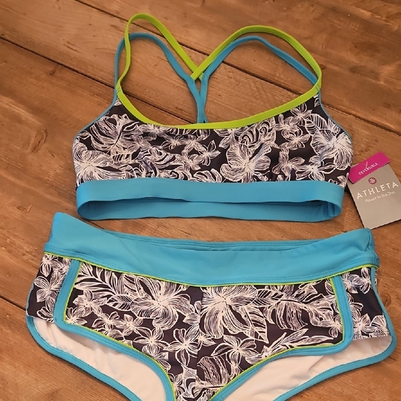 NWT Athleta Blue and Green Floral Bikini Set - Picture 1 of 3